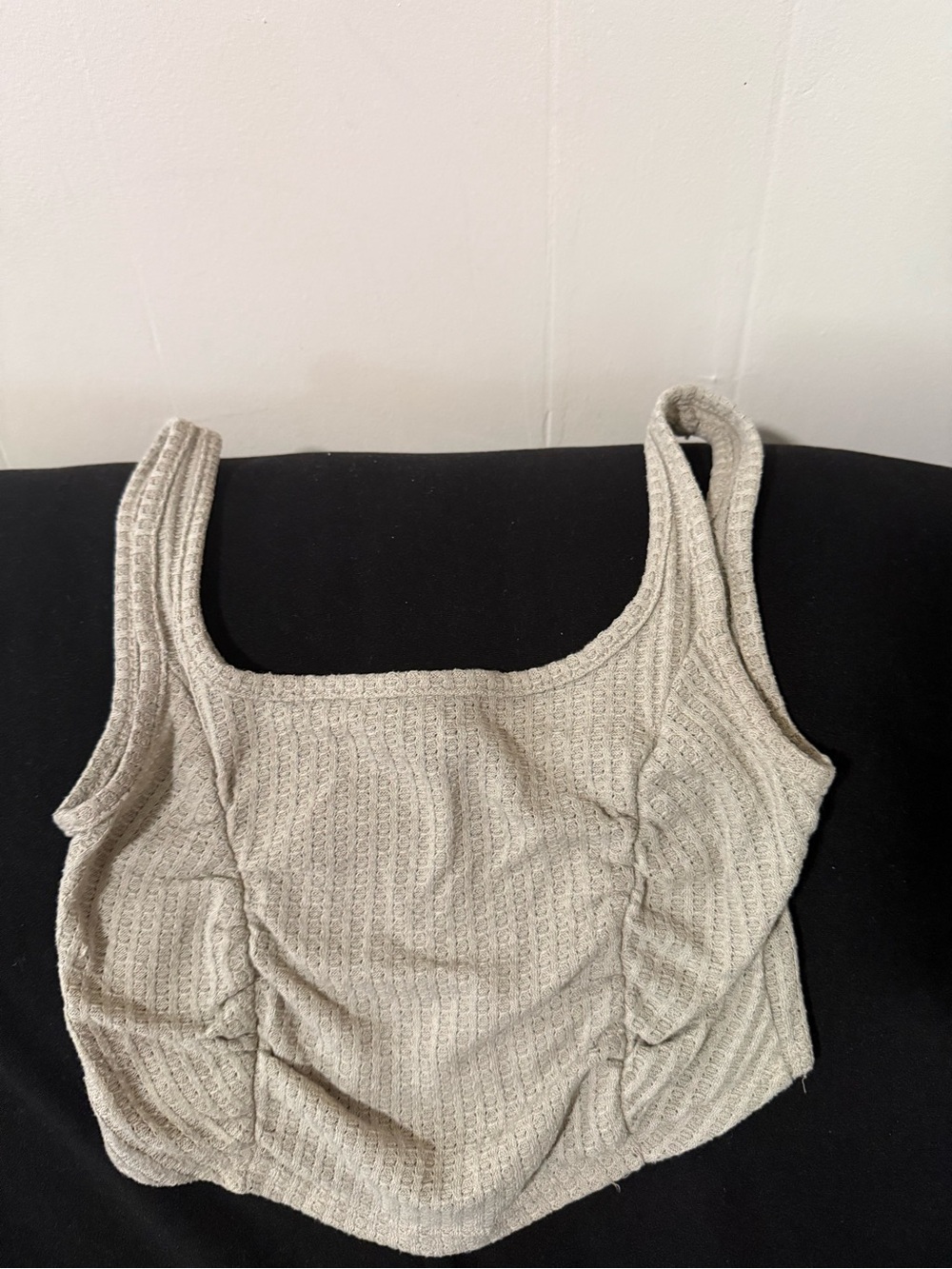 Textured Cream Square-Neck Crop Tank Top
